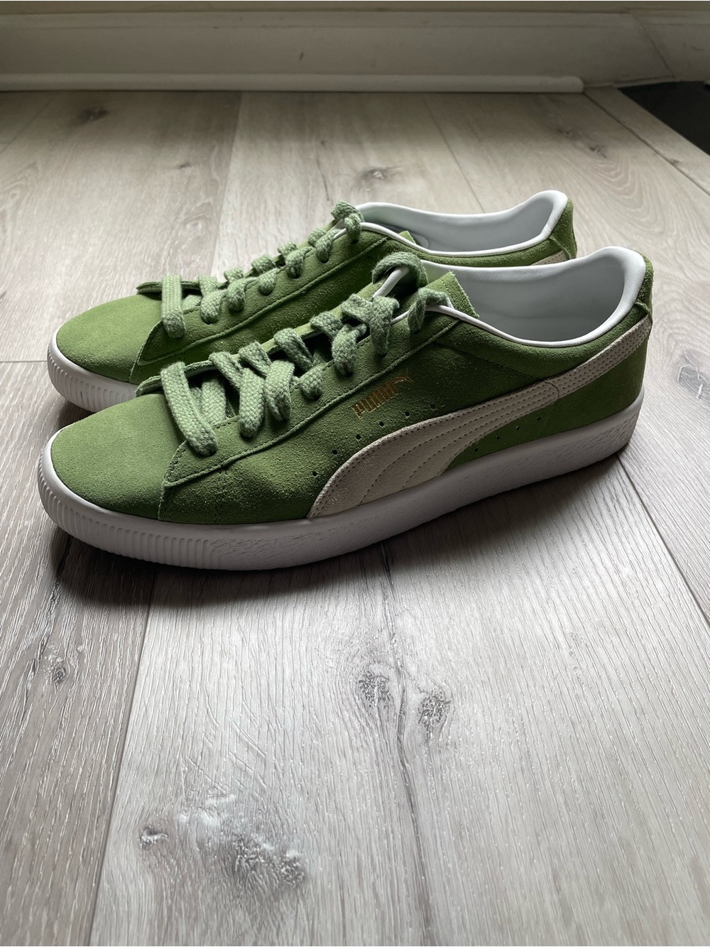 Puma Green Suede Sneakers with Cream Formstrip